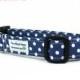 ON SALE Blue Dog Collar - Blue and White Dot Adjustable Dog Collar / Wedding Dog Collar / Boy Dog Collar / Made to Order