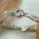 engagement ring, 4 mm Moissanite  ring, Moissanite Twig ring, diamond ring, silver, gold and ,moissanite ring