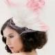 Unique Wedding Veil -  Feather Fascinator - Taxidermy Bird Hat - Bridal Hat - Head Piece - Wing Hat - Pink Bridal Accessory - Birdcage Veil