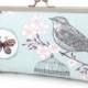 SALE: Clutch bag, blue bird purse, woodland wedding, bridal accessory, bridesmaid gift, BIRD + BUTTERFLY