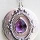 Locket Necklace,Purple Amethyst  Glass Bead  silver locket,jewelry gift,Silver Locket,Locket,Silver Chain,Locket Necklace,Wedding Necklace