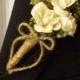 Wedding Boutonniere (Boutineer) - White (Ivory) Roses With Green Babys Breath And Wheat