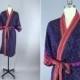 Silk Robe / Silk Sari Robe / Silk Kimono Robe / Vintage Indian Sari / Silk Dressing Gown Wedding Lingerie / Boho Bohemian / Blue Orange Ikat