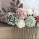 Floral Bridal Hair Piece Dusty Rose Pink Hair Accessories Romantic Vintage Style Wedding Hair Comb Bridemaids Gifts Sage Green Nature Branch