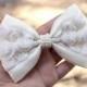 5" White & ivory hair bow, wedding hair bow, wedding hair accessory, white hairbow, chiffon rosette shimmering ivory pearls hair bow