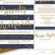 NAVY & GOLD WEDDING Invitation Glitter Confetti 3 Pc Suite RSvP Enclosure Card Navy Blue Stripe Invite Free Shipping or DiY Printable- Wendy