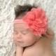 Baby Headband, Newborn Headband, Coral Lace Flower headband, Preemie, Newborn, Infant,Toddler, Child, Wedding, Baptism, Hair Bows, headbands