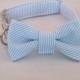 Preppy Blue Seersucker Bow Tie Dog Collar, Baby Blue Dog Bowtie Collar, Striped Dog Bow Tie Collar, Blue Wedding Dog Bow Tie Collar