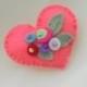 Hot Coral Garden Felt Heart Flower Bouquets Pin-Brooch with Blue, Red, Purple, White Flowers