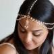 Wedding hair chain, Vintage hair tiara, Caroline Bohemian Bridal Headpiece, Gatsby 1920s style, Rhinestone and beads Headband, White Beads