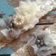 SALE 20% off LIGHT GREY flower  / Ivory  chiffon / wedding garter set / bridal  garter/  lace garter / toss garter included /  wedding garte