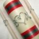 Red Heart Monogram Unity Candle Set, Wire Initial Letters Red & Grey Ribbon, Ivory candle shown, Personalized