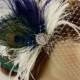 Fancy Peacock - Feather Bridal Fascinator, Feather Fascinator, Bridal Fascinator, Rhinestone Hair clip, Wedding Veil, Fascinator