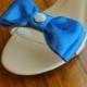 Blue Glitter Satin Ribbon Bow And Rhinestone Shoe Clips Set Of Two
