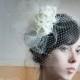Couture bridal pouf fascinator comb clip silk taffeta roses and bespoke detachable French netting birdcage veil - CONTESSA