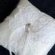 Wedding Ring Pillow, Ring Bearer Pillow for rustic wedding, ivory duchess satin, Alencon lace applique
