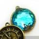 STeampunk Time Travel Watch Teal BLUE Gem Pendant (1 Pieces) Double sided Jewelry  pendant for circlets, bracers, costume armor