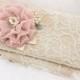 Lace Clutch, Bridal, Wedding, Handbag, Mother of the Bride, Champagne, Tan, Ivory, Rose, Blush, Rose Gold with Pearls