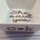 Ring dish with "She said yes" and initials in glitter vinyl; jewelry tray; jewery dish; engagement gift