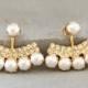 Pearl Ear Jacket Earrings, Pearl Crystal Swarovski Ear Jacket Earrings, Crystal Earjacket Earrings For Brides,Bridal Clear Crystal Earrings