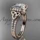 14kt rose gold diamond celtic trinity knot wedding ring, engagement ring with Cushion Cut Moissanite CT7148