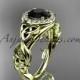 14kt yellow gold diamond celtic trinity knot wedding ring, engagement ring with a Black Diamond center stone CT7300