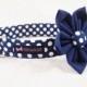 Navy Polka Dot Dog Collar Flower Set Darling