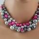 chunky pearl necklace- in Grays and hot pink/fuchsia together in this- Bridesmaids jewelry,  wedding jewelry, bridal party