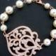 Rose Gold Bridal bracelet, Pearl Wedding bracelet, Wedding jewelry, Art Deco bracelet, Crystal bracelet, Rhinestone bracelet, AMELIA