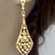 Gold Bridal Chandelier earring, Gold wedding jewelry, Gold earrings, Crystal chandelier earrings,Art deco earrings,Bridal accessories