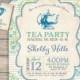 26 Blue Bridal Tea Party Bridal Shower Invitations 26 Book Inserts Green Vintage Tea Pot Elegant Wedding Shower Tea Tags NV801