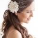 Ivory Birdcage Veil with Dahlia Flower Clip - Bridal Veil Fascinator - Wedding Hair Accessories Blusher