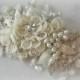 Pale Champagne Bridal Sash, Wedding Belt with Ivory Flowers, Pearls and Crystals - BELLE FLEUR