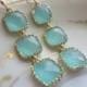 Aqua Blue Mint Earrings Gold Plated - Three Tier Squares - Bridesmaid Earrings - Bridal Earrings - Bridesmaid Jewelry - Mint Wedding Jewelr