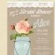 Peach Rose & Lace Mason Jar Bridal Invitation - Bridal Shower / Rehearsal Dinner Invite - Printable Invite