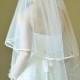 Wedding veil, bridal veil, two tier satin edge veil in ivory, 7mm satin bias binding, fingertip length, bridal tulle