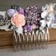 summer wedding, garden, lilac,flower comb, flower headpiece, purple hair accessories, Bridal hair comb, purple peach lilac flower lavender