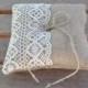 Burlap ring pillow  Burlap Ring Bearer Pillow with Ivory Cotton lace Ring cushion Woodland / Rustic / Cottage style Weddings