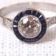 Platinum Art Deco Diamond and Sapphire Engagement Ring 1.6 Carats