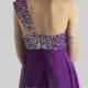 A line One Shoulder Chiffon Beading Purple Prom DressSKU: PD000382-CL