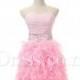 Cute Strapless Sweetheart Beaded Ruffled Pink Short Prom Dress