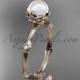 14k rose gold diamond pearl vine and leaf engagement ring AP38