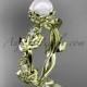 14k yellow gold diamond pearl vine and leaf engagement ring AP59