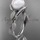 14k white gold diamond pearl vine and leaf engagement ring AP64