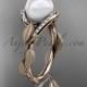 14k rose gold diamond pearl vine and leaf engagement ring AP64