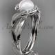 14k white gold diamond pearl vine and leaf engagement ring AP65