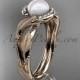 14k rose gold diamond pearl vine and leaf engagement ring AP65