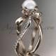 14k rose gold diamond pearl vine and leaf engagement ring AP70