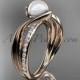 14k rose gold diamond pearl vine and leaf engagement ring AP78