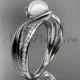 platinum diamond pearl vine and leaf engagement ring AP78